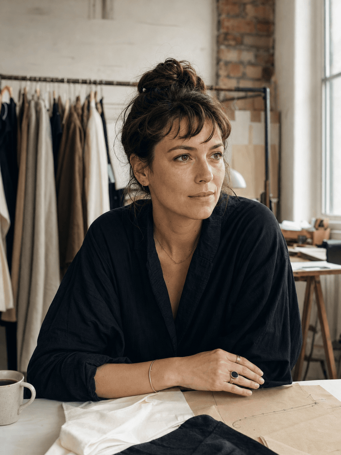 Elsa Lindqvist, founder of an independent fashion label, photographed in her studio.