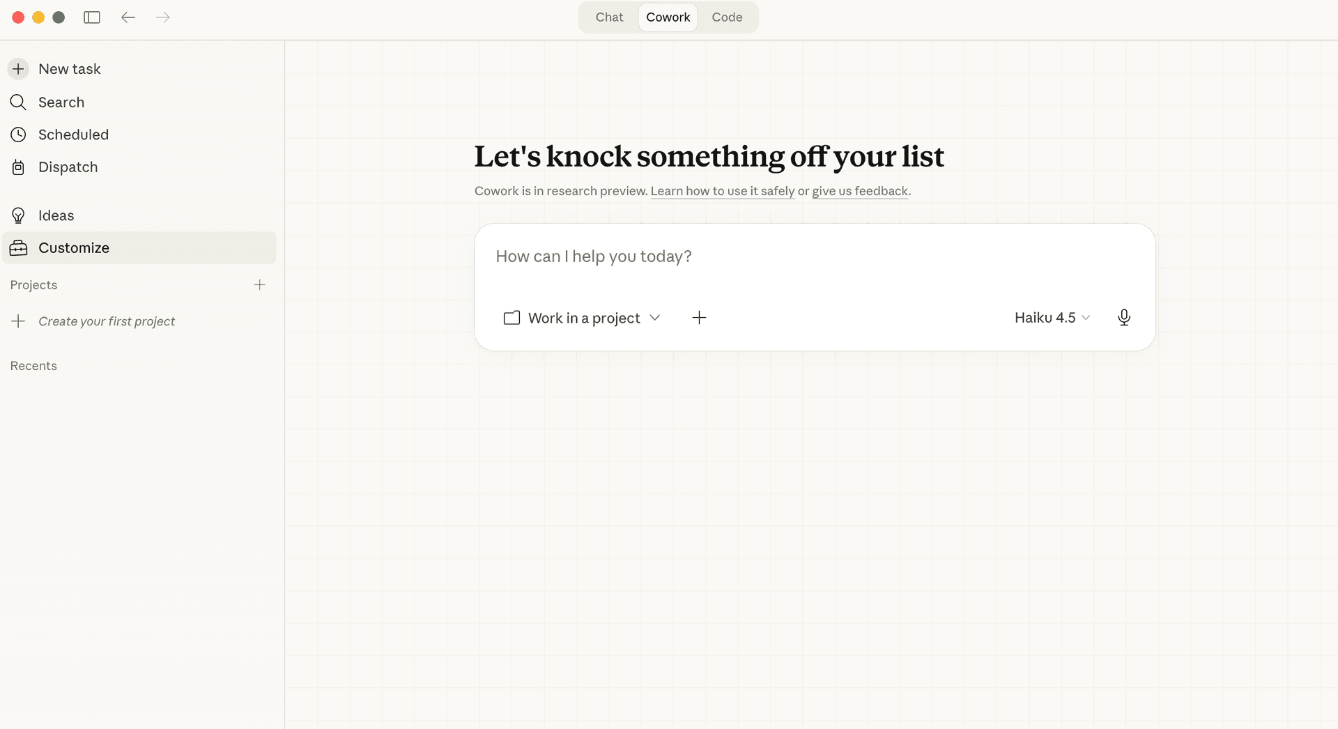 Claude Desktop App — click Customize