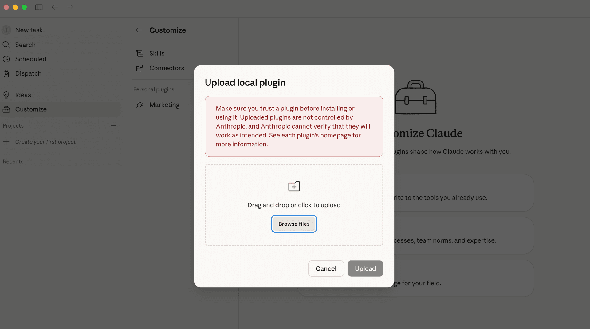 Drag and drop plugin ZIP